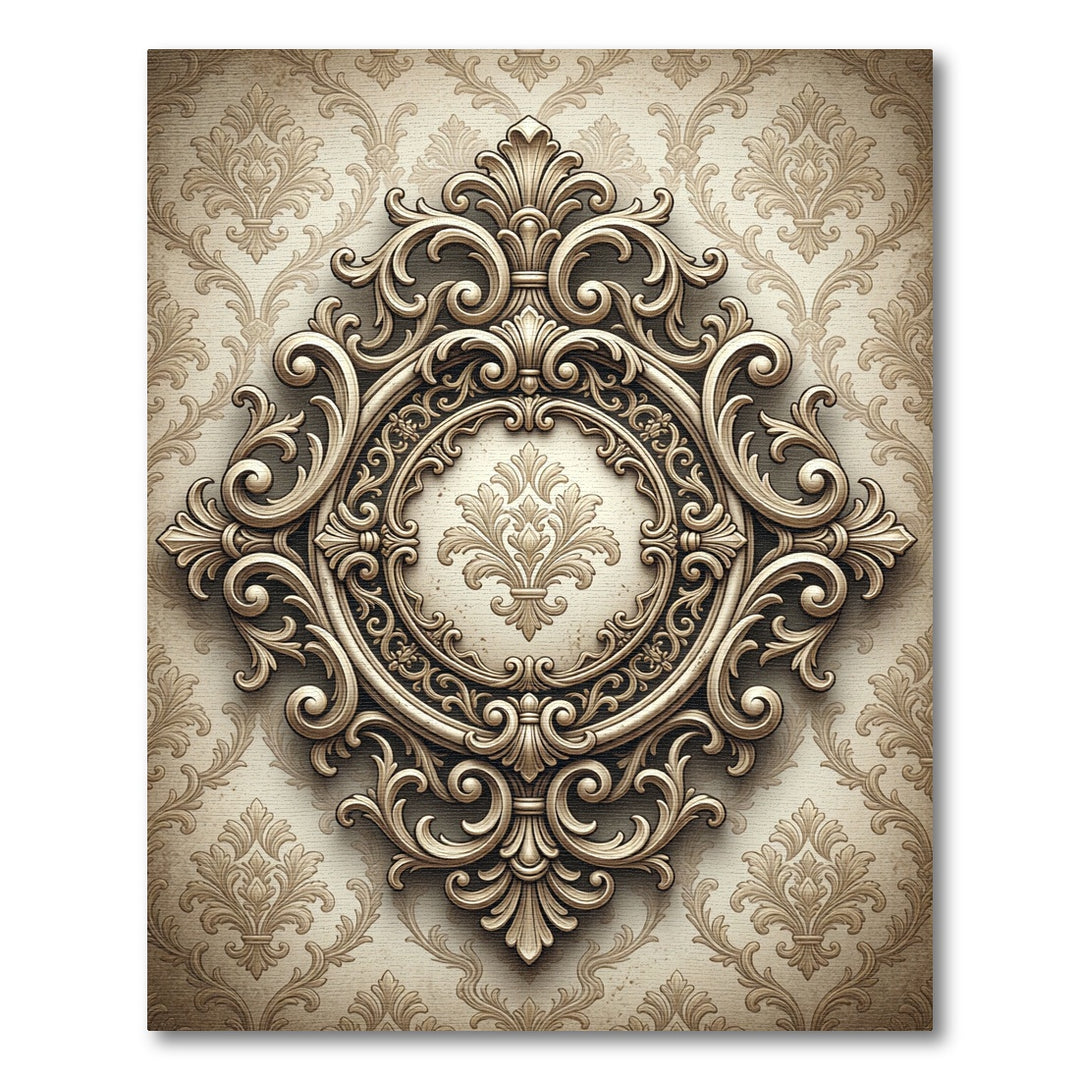 Ornate Damask Baroque Scrollwork Rug