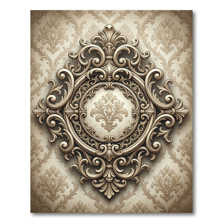 Ornate Damask Baroque Scrollwork Rug