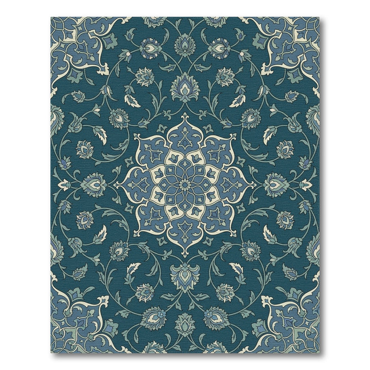 Deep Blue Floral Medallion Mandala Rug