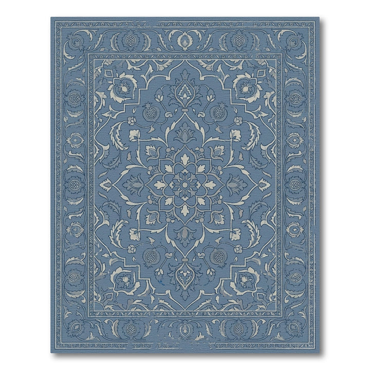 Classic Blue Floral Medallion Frame Rug