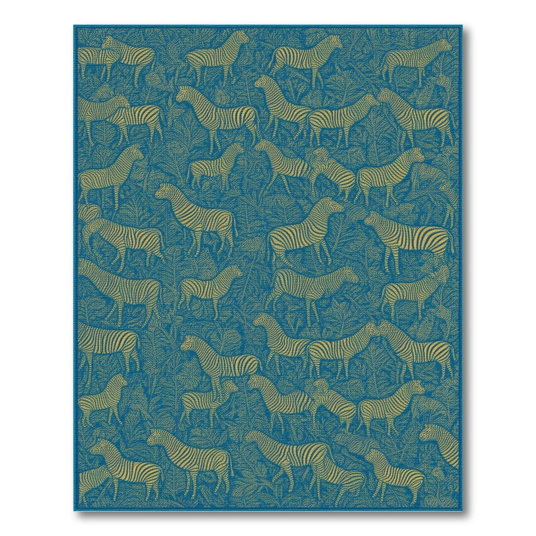 Blue Zebra Foliage Area Rug