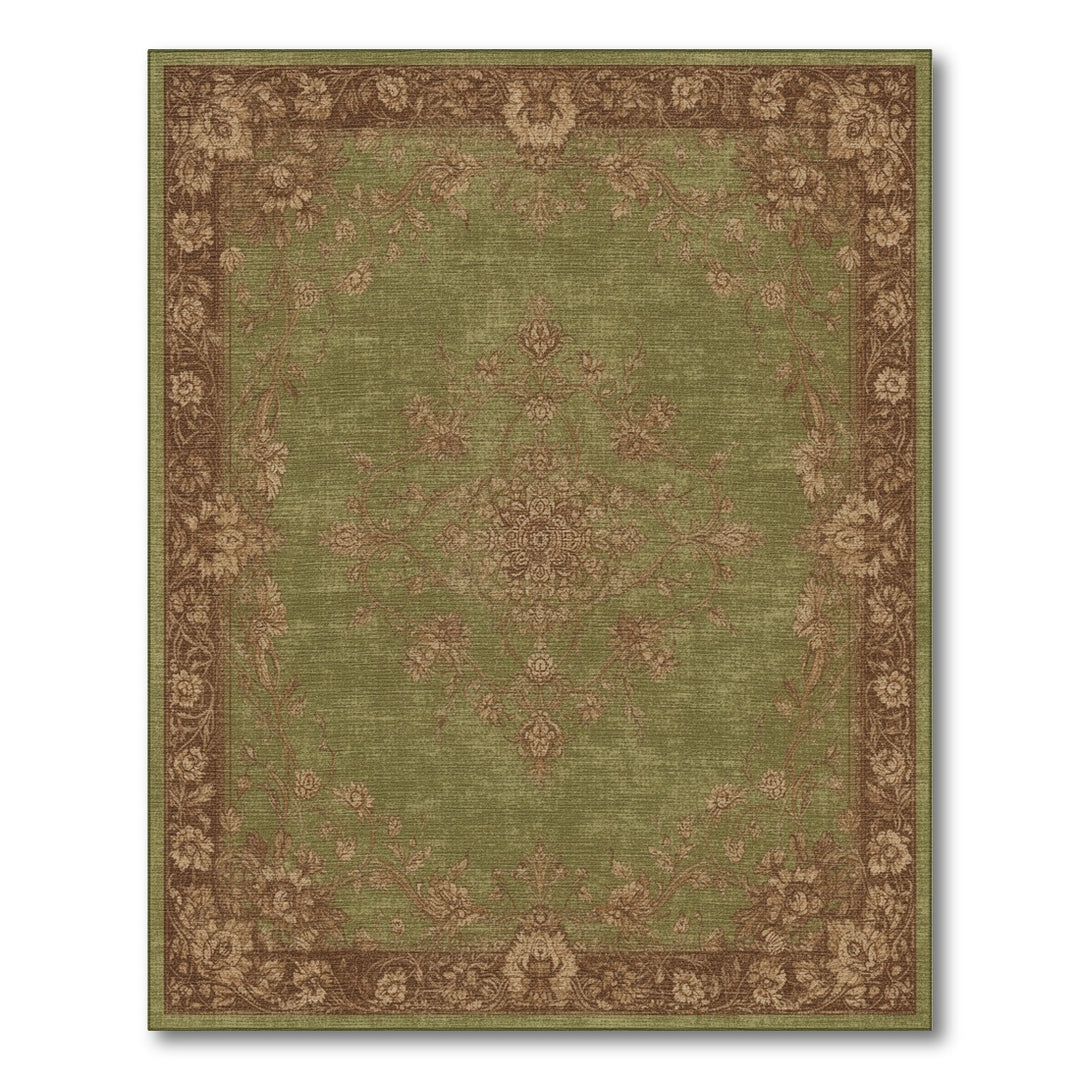 Green Floral Vintage Area Rug