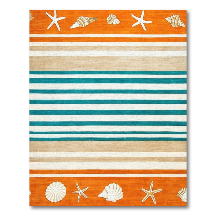 Teal Striped Coastal Seashell Area Rug