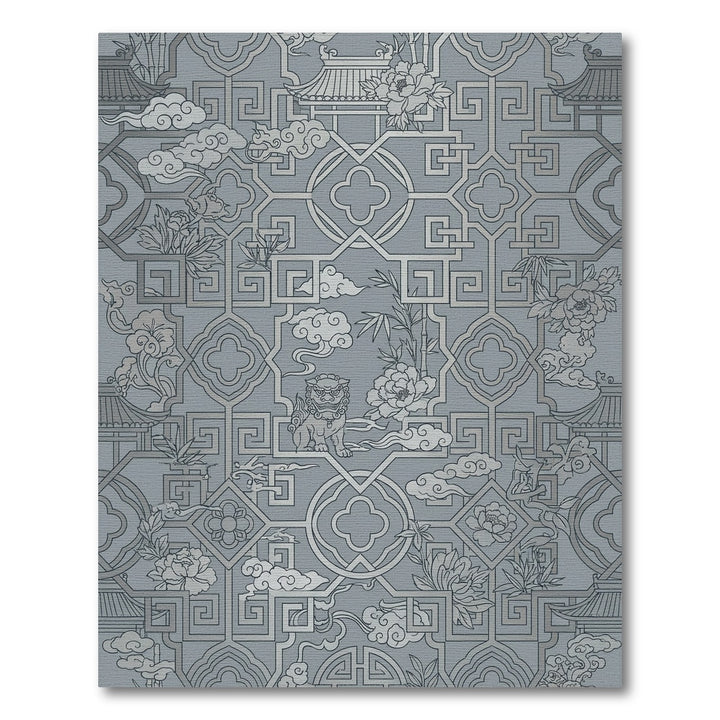 Monochromatic Gray Imperial Foo Dog Clouds Rug