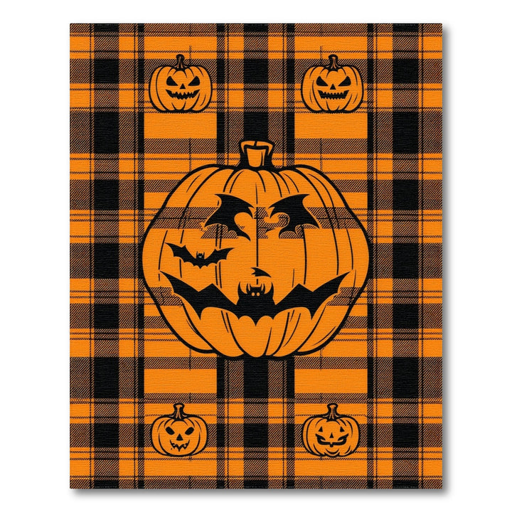 Halloween Pumpkin Bat Orange Plaid Area Rug