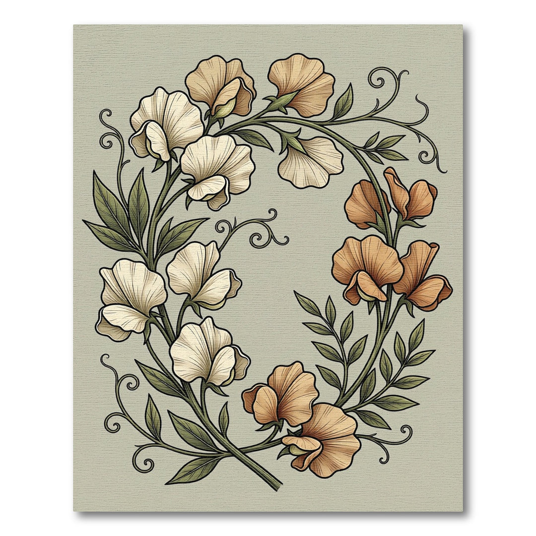 Cream Peach Sweet Pea Wreath Accent Rug