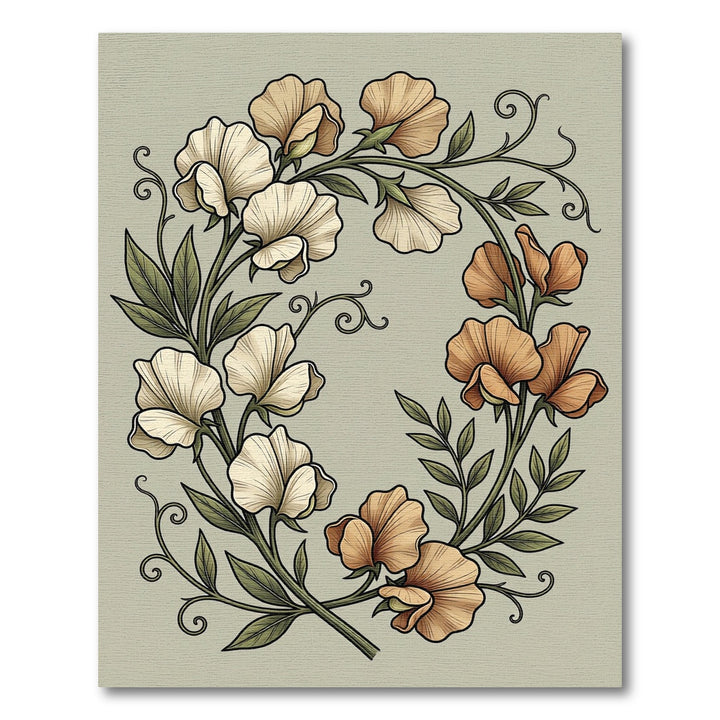 Cream Peach Sweet Pea Wreath Accent Rug
