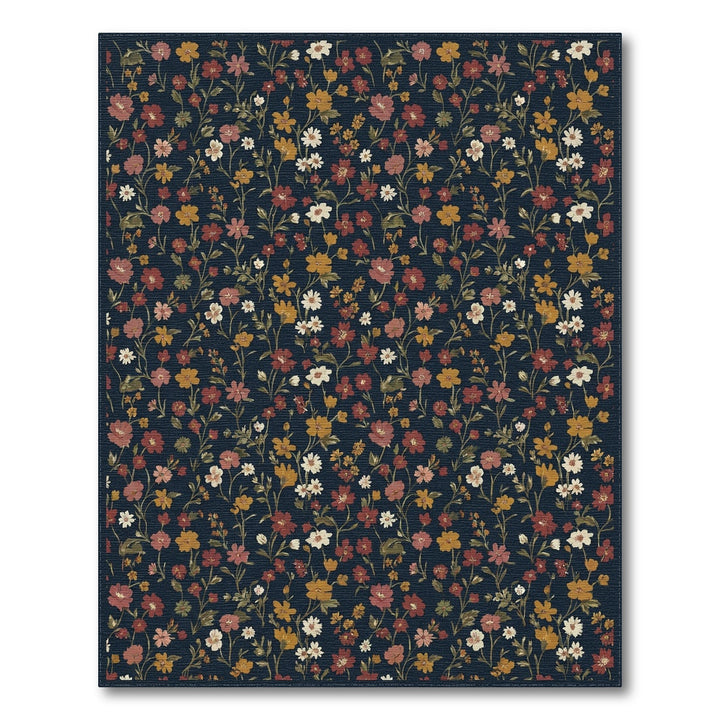 Vintage Deep Navy Floral Meadow Rug