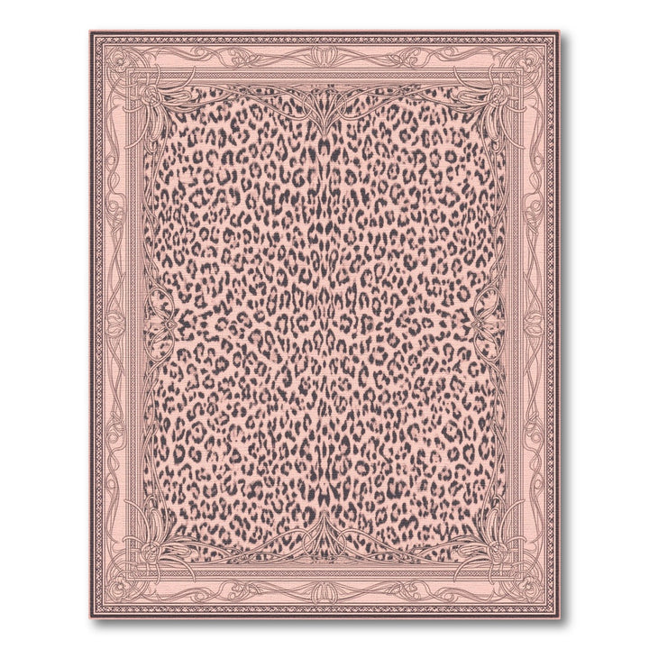 Pink Leopard Area Rug with Ornate Border