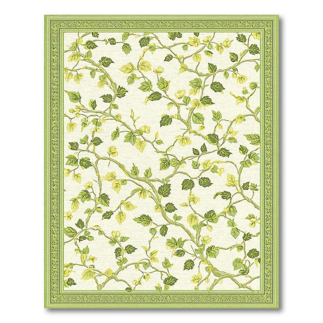 Green Vine Floral Washable Area Rug