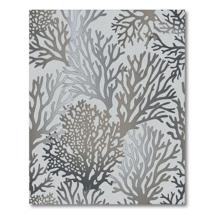 Cool Gray Coral Branch Motif Rug