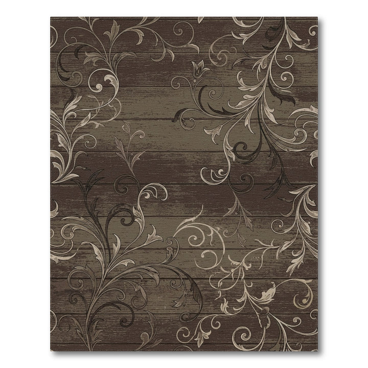 Rustic Brown Scrollwork Vine Rug