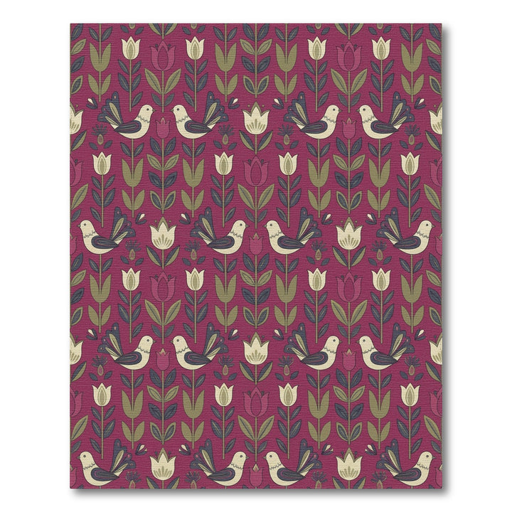 Crimson Floral Bird Melody Rug