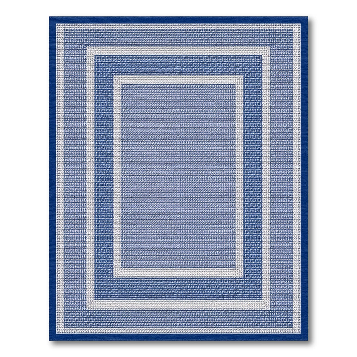 Geometric Modern Blue Geometric Bordered Area Rug