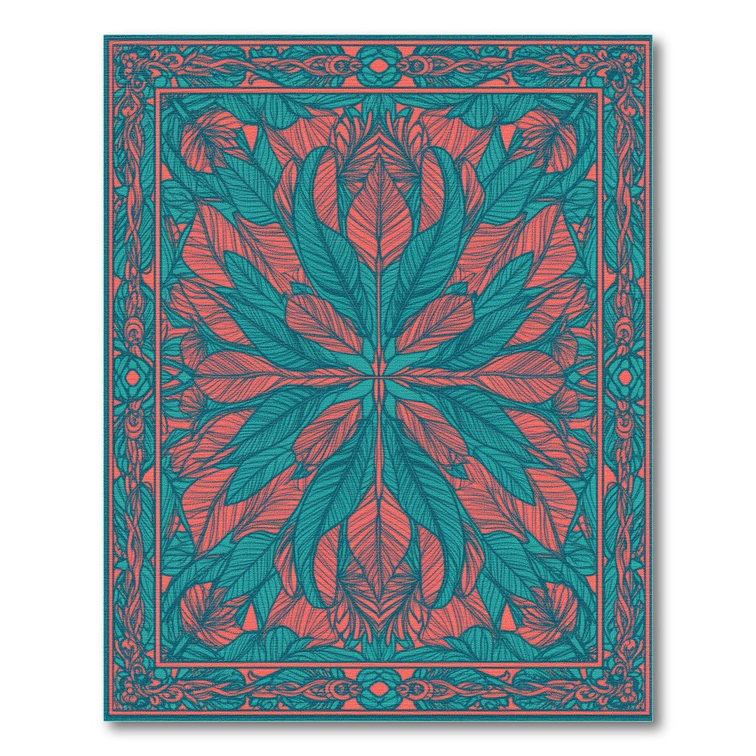 Teal Leaf Medallion Area Rug