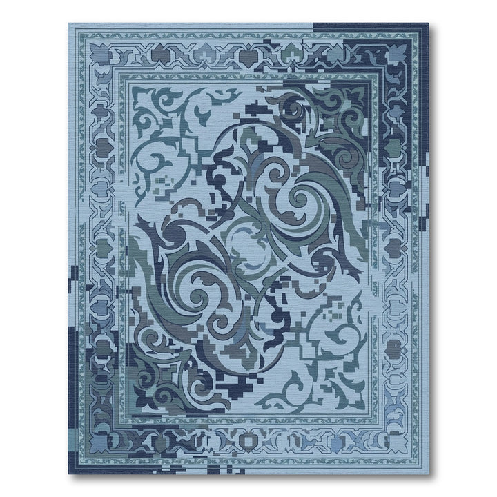 Abstract Blue Filigree Swirl Medallion Rug