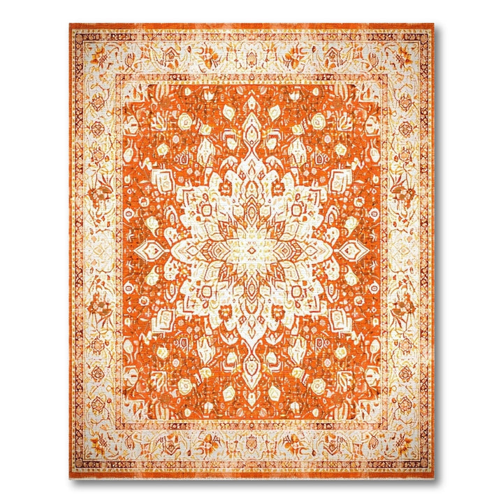 Orange Medallion Distressed Vintage Area Rug