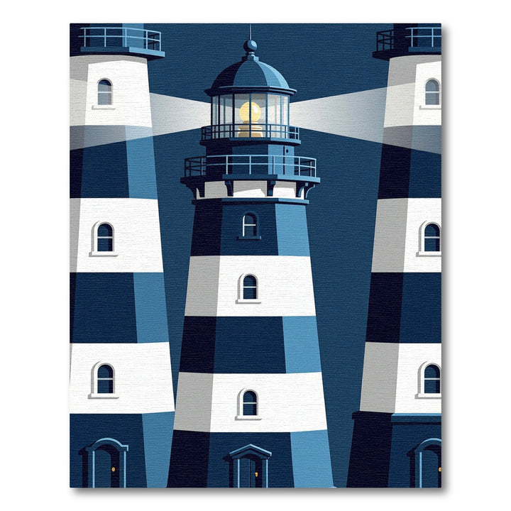 Coastal Blue Striped Lighthouse Composition Rug