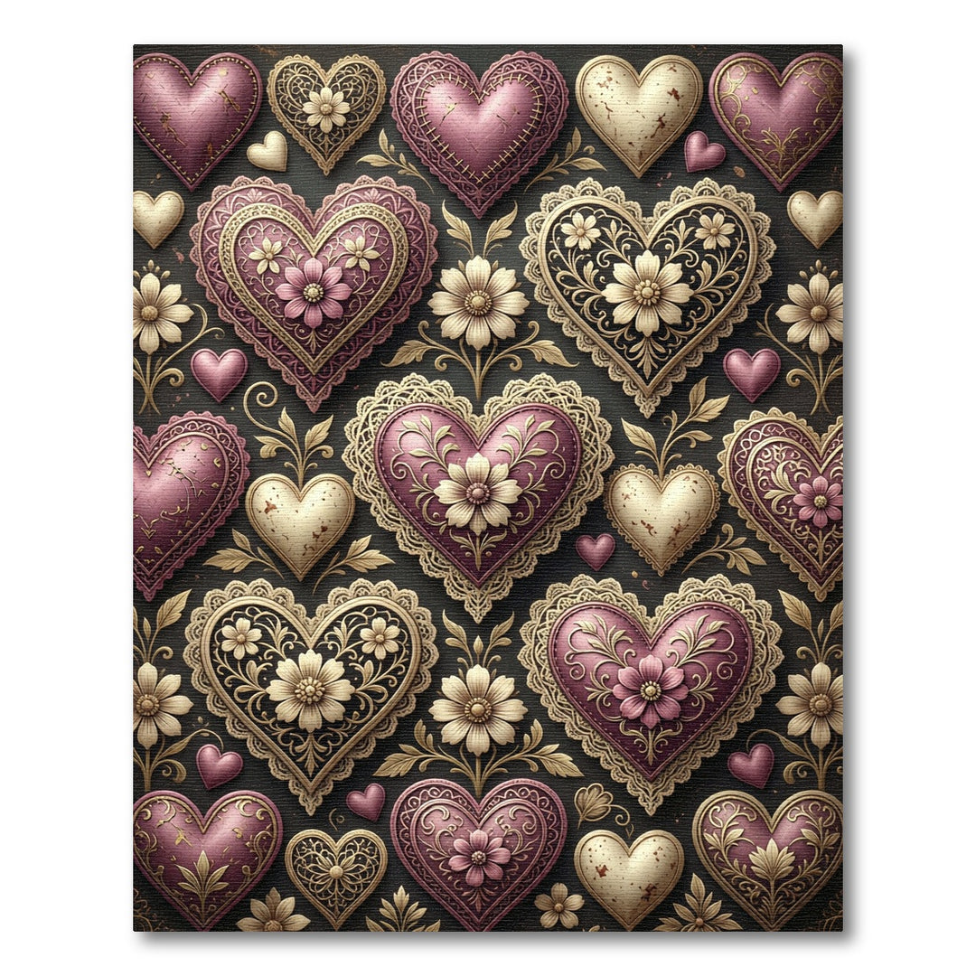 Ornate Hearts with Filigree Bloom Pattern Rug
