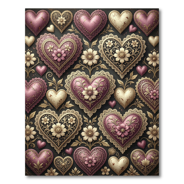 Ornate Hearts with Filigree Bloom Pattern Rug