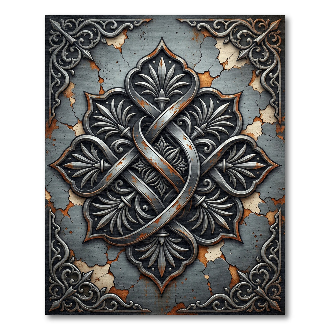 Ornate Embossed Quatrefoil Medallion Rug