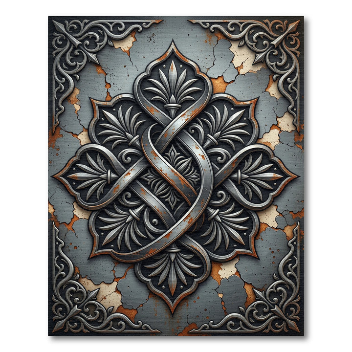 Ornate Embossed Quatrefoil Medallion Rug