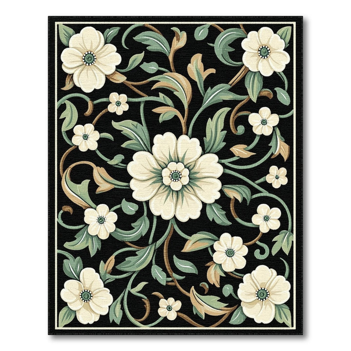 Black White Floral Vintage Area Rug