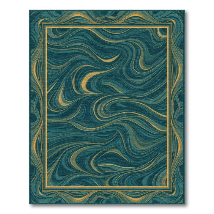 Abstract Area Blue and Teal Gold Swirl Abstract Area Rug
