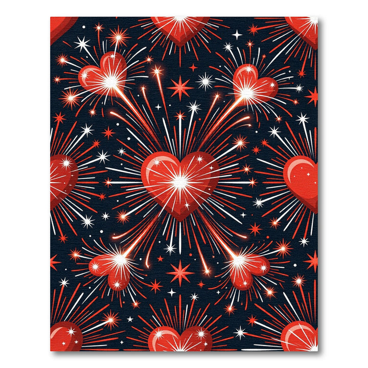 Red Hearts Firework Celebration Rug