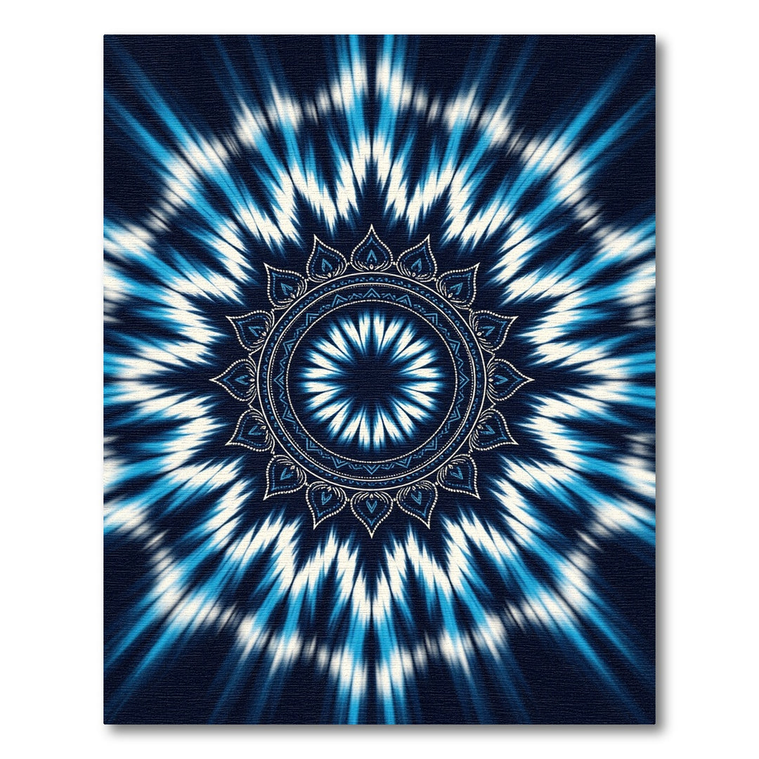 Deep Blue White Sunburst Medallion Rug