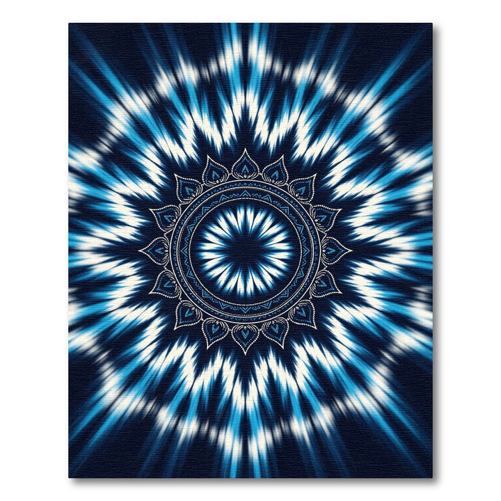Deep Blue White Sunburst Medallion Rug