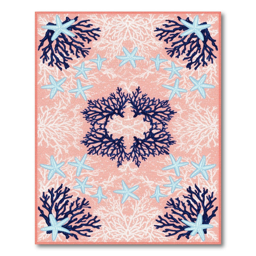 Pink Coral Starfish Coastal Area Rug