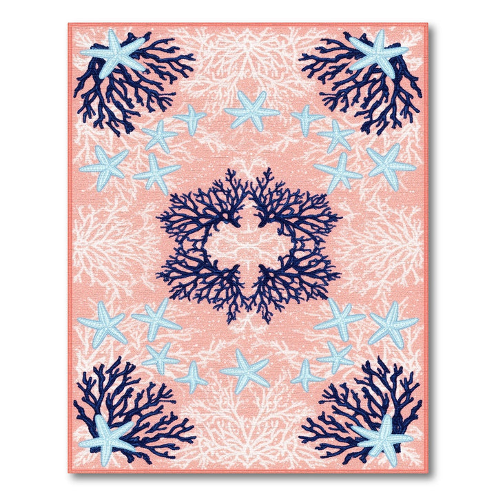 Pink Coral Starfish Coastal Area Rug