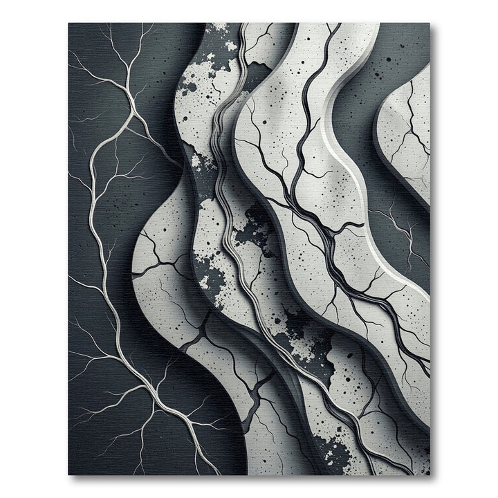 Monochrome Cracked Organic Wave Rug