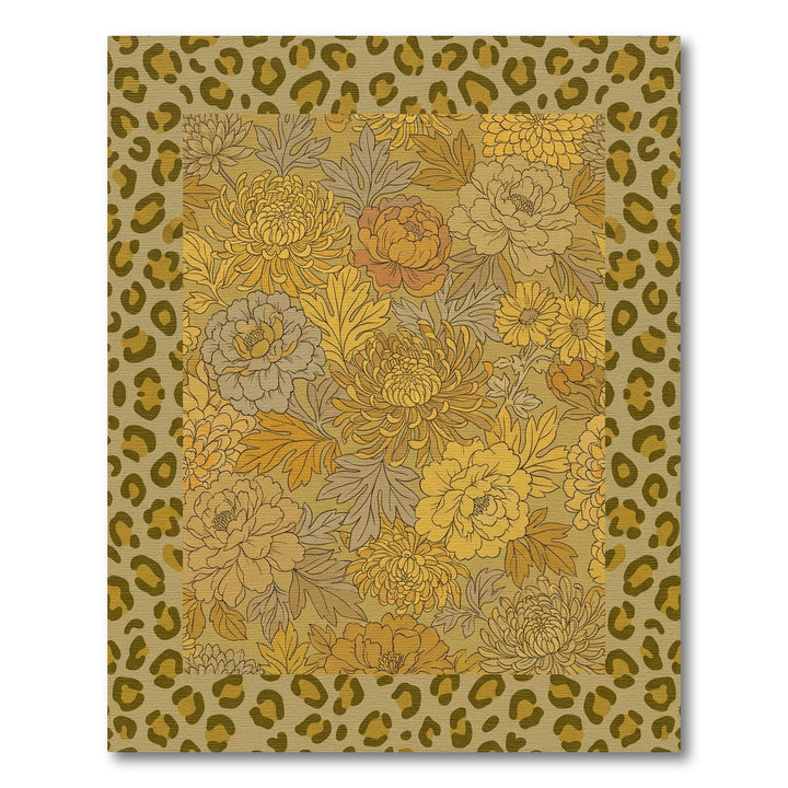 Golden Floral Leopard Border Rug