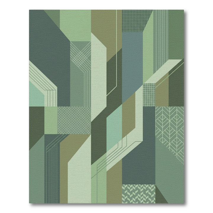 Forest Green Geometric Architectural Elements Rug