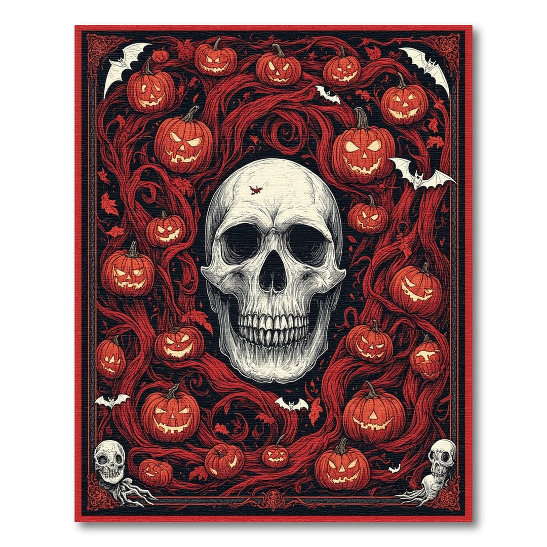 Gothic Skull and Pumpkin Red Area Rug