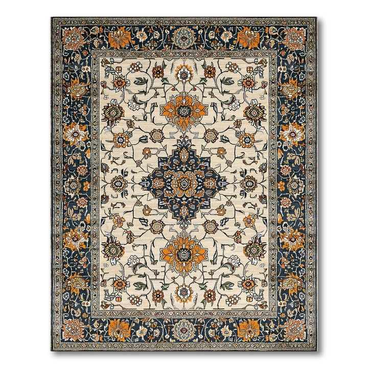 Beige Navy Persian Floral Area Rug