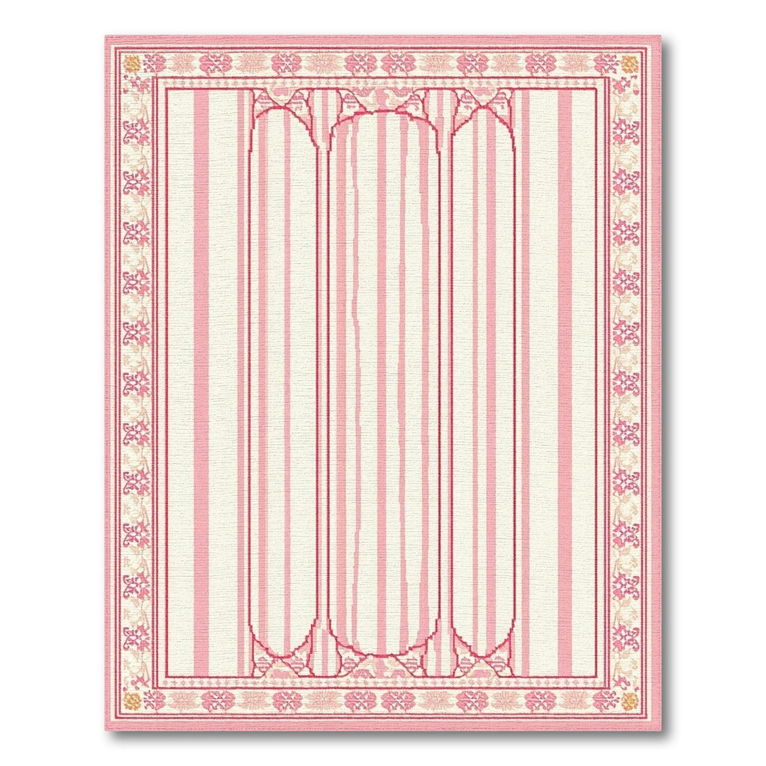 Pink Striped Floral Vintage Area Rug