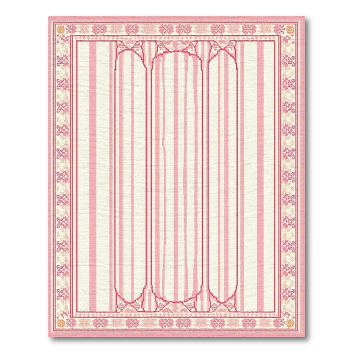 Pink Striped Floral Vintage Area Rug