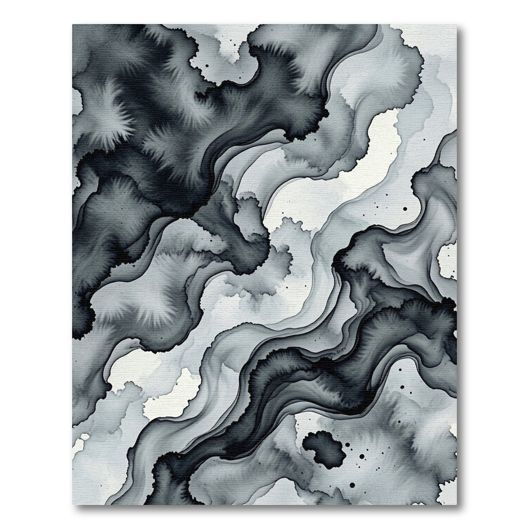 Ink Wash Abstract Black and Gray Rug