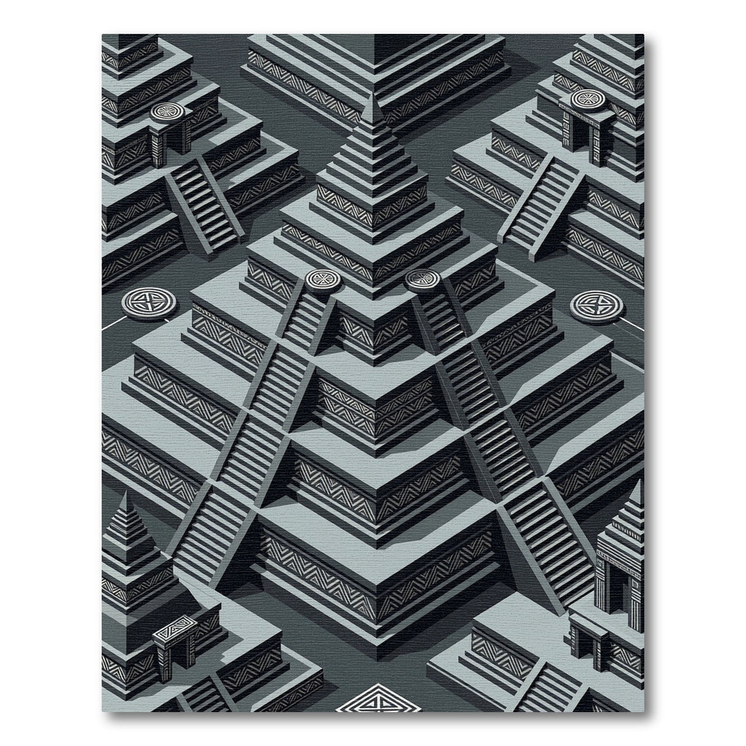 Isometric Gray Mesoamerican Pyramid Rug