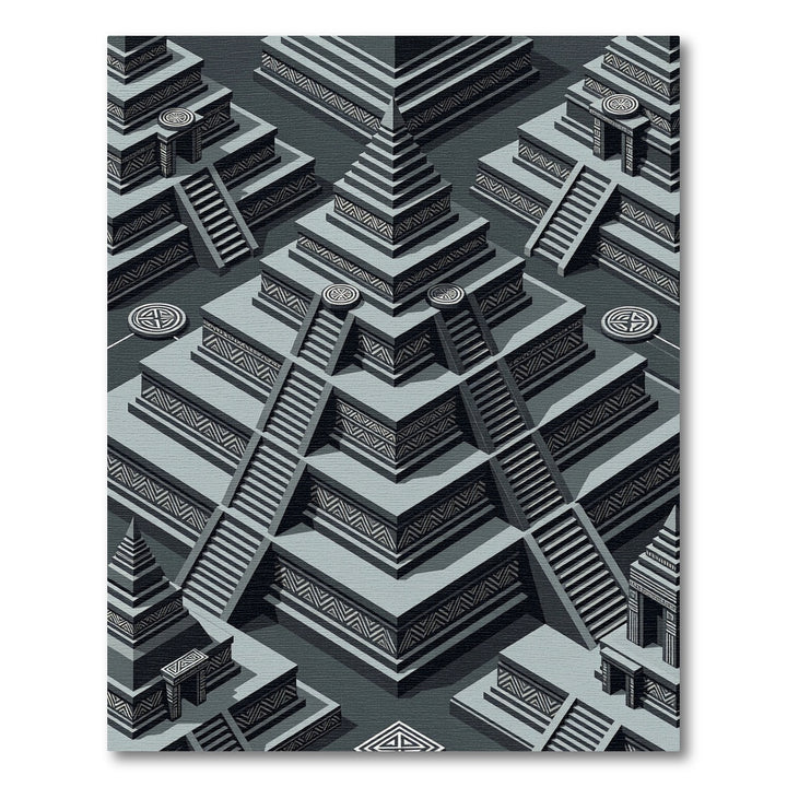 Isometric Gray Mesoamerican Pyramid Rug