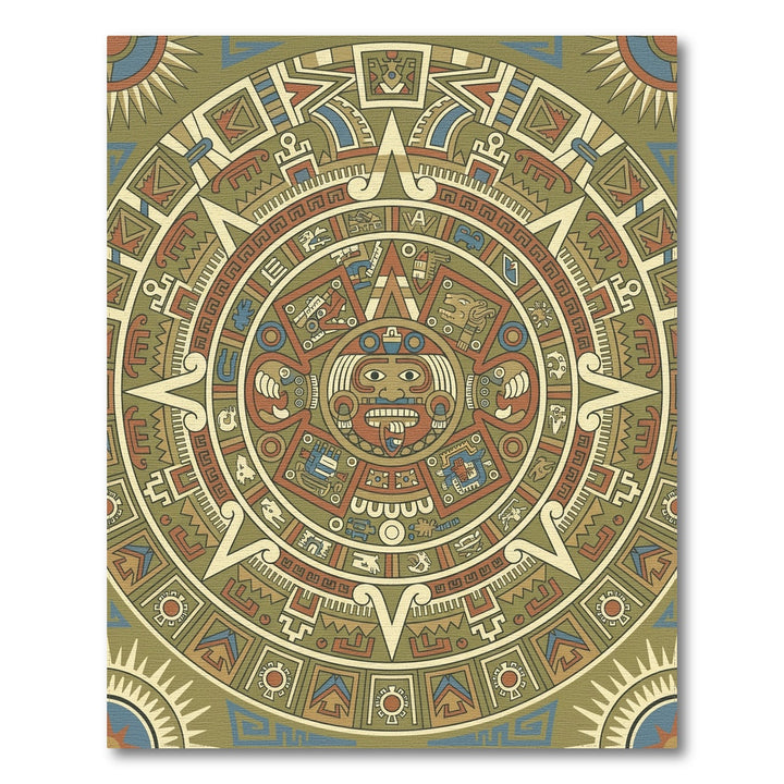Aztec Sun Stone Earth Tones Medallion Rug