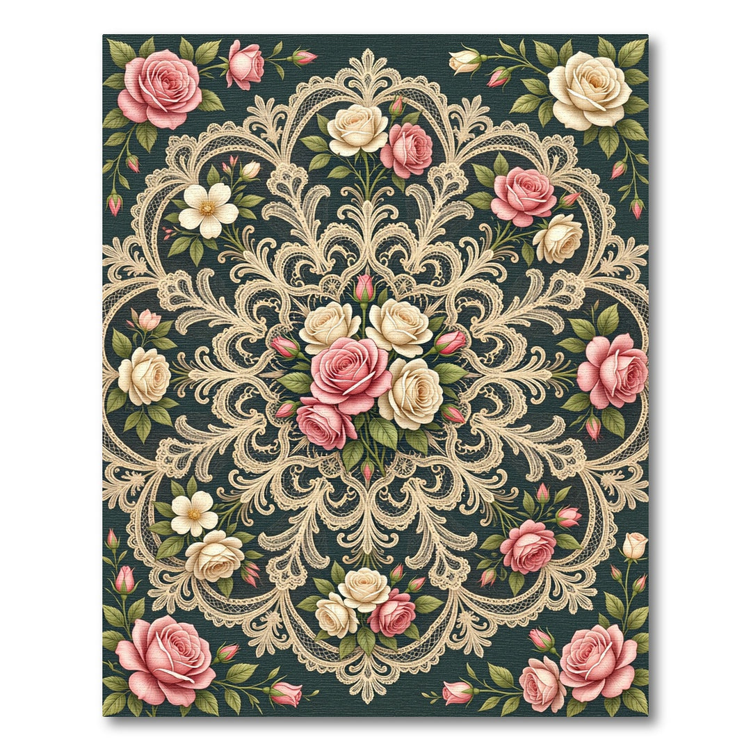 Elegant Pink Rose Lace Mandala Rug