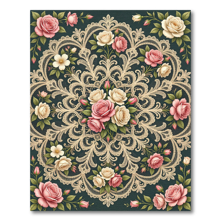 Elegant Pink Rose Lace Mandala Rug