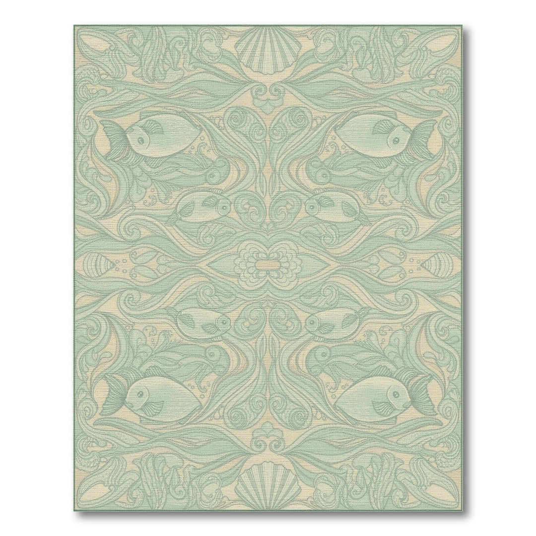 Teal Fish and Shells Coastal Area Rug