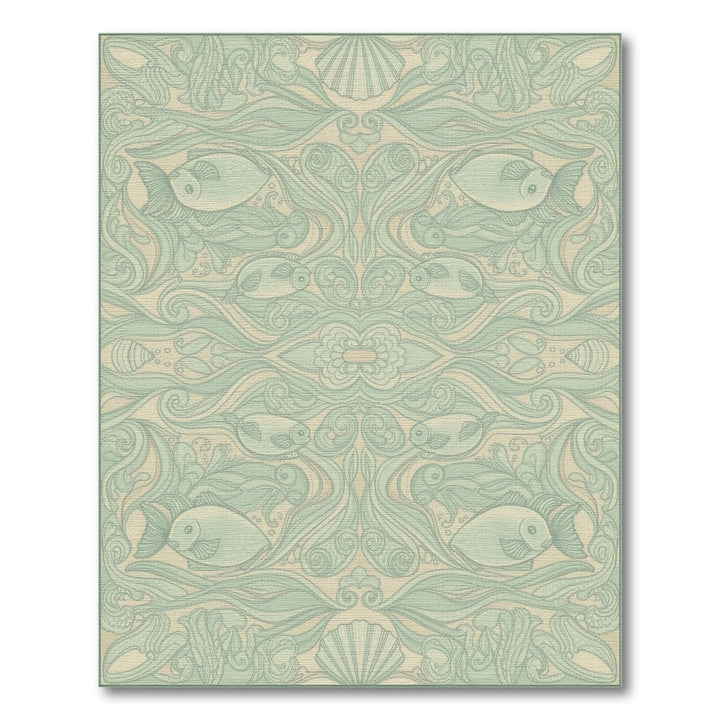 Teal Fish and Shells Coastal Area Rug