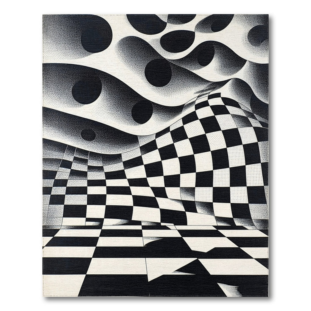Black White Optical Illusion Checkered Area Rug