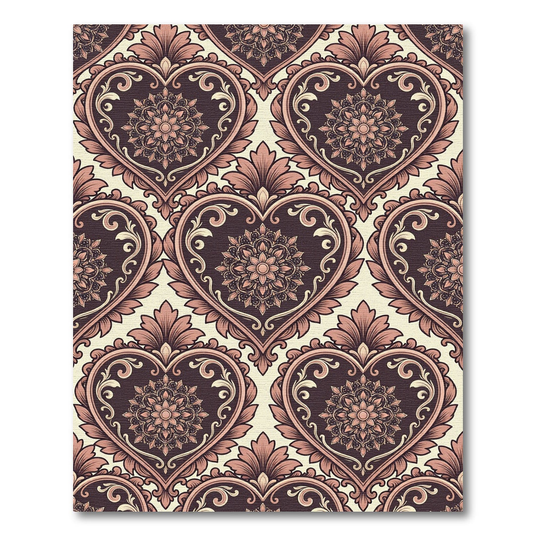 Ornate Pink Heart Scroll Wallpaper Rug